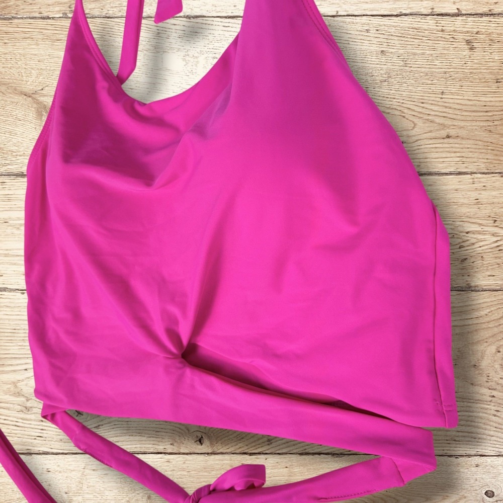 CORAL REEF SWIM Halter Bikini Swim Top with Wrap Tie Womens Size 12/14 Neon Pink